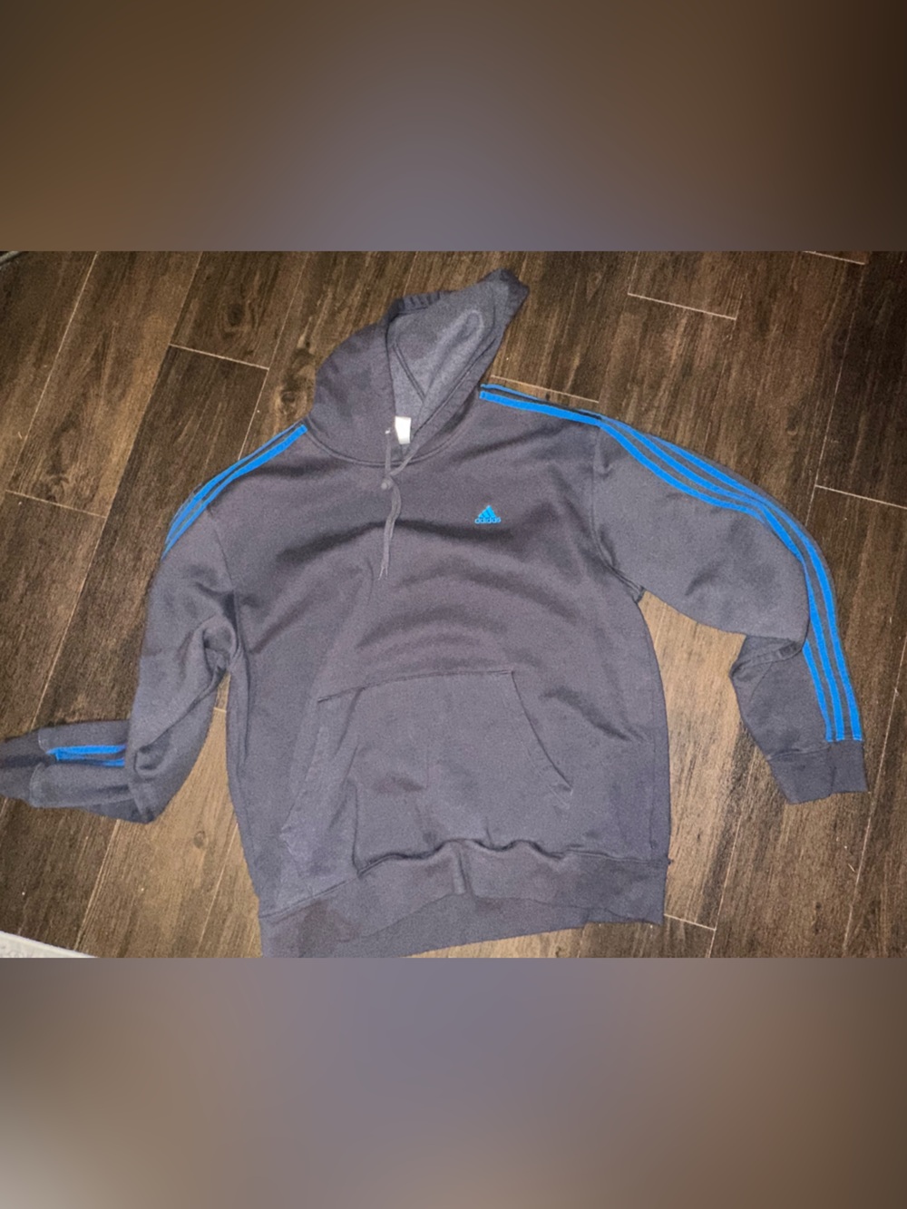 adidas Men’s Navy Crewneck Hoodie with Blue Stripe Accents